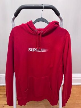 Supreme Red Pullover Hoodie with Distressed White Logo